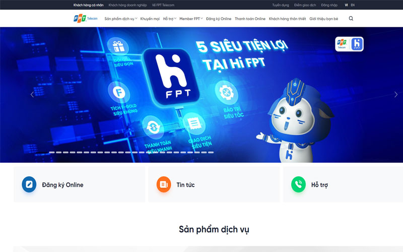 Mẫu thiết kế website c&ocirc;ng ty viễn th&ocirc;ng thu h&uacute;t